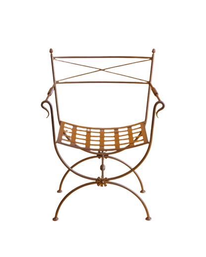 BRASS CURULE CHAIRS w. FLORAL DETAIL