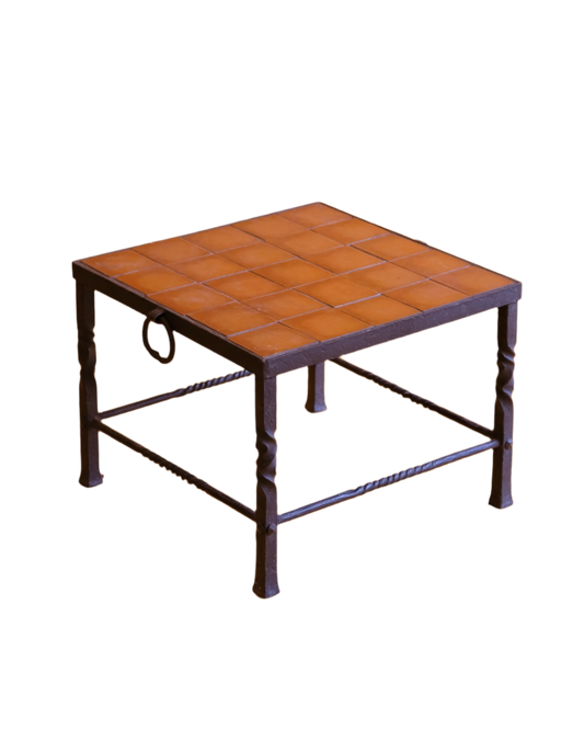 WROUGHT IRON COFFEE TABLE w. ORANGE TILE TOP