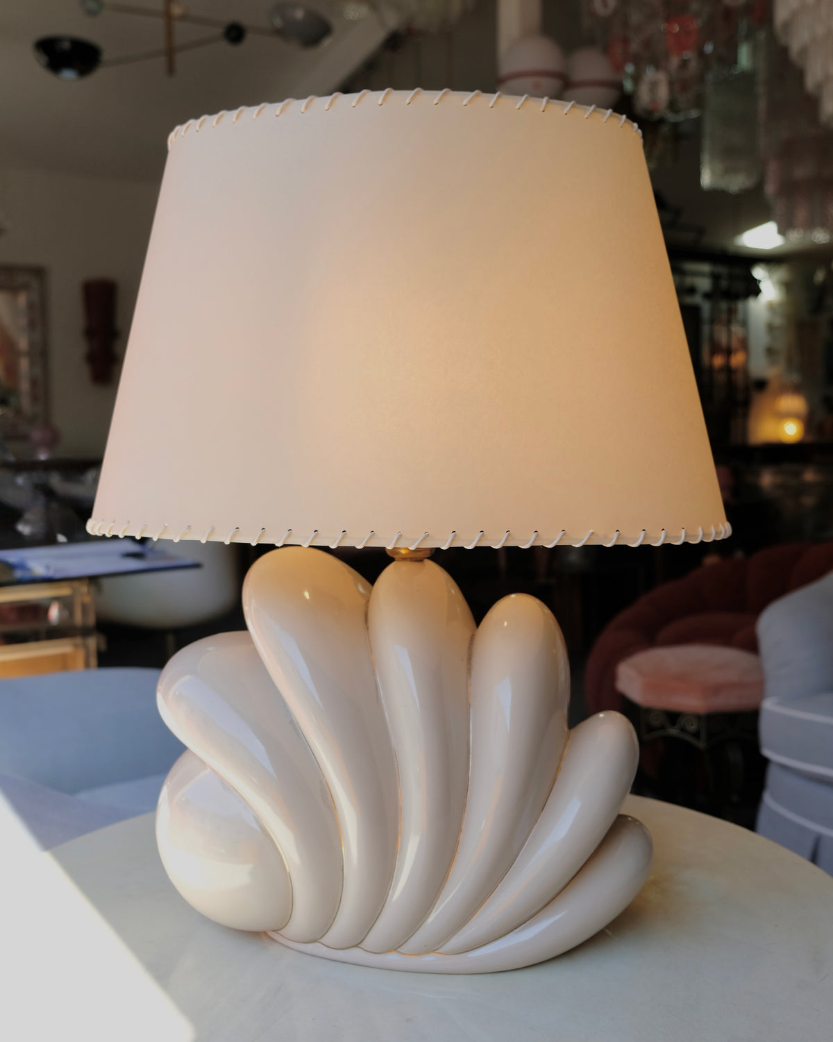 FRENCH POSTMODERN CERAMIC TABLE LAMP w. PARCHMENT SHADE