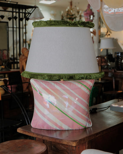 CERAMIC ITALIAN CUSHION LAMP w. FRINGED TRIM SHADE