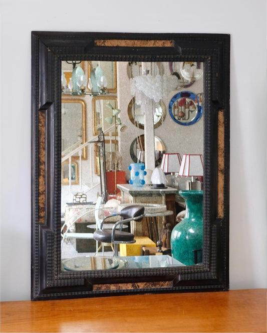 LARGE DUTCH BAROQUE MIRROR w. LIGHT TORTOISESHELL DETAIL