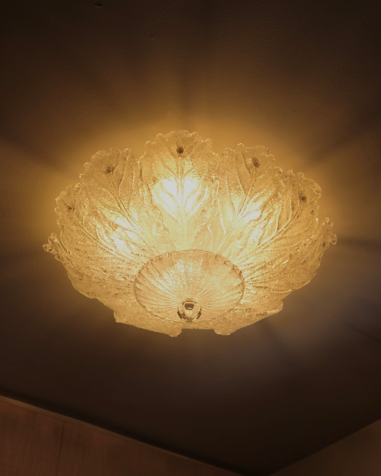 MURANO GLASS TEXTURED LEAF FLUSH MOUNT