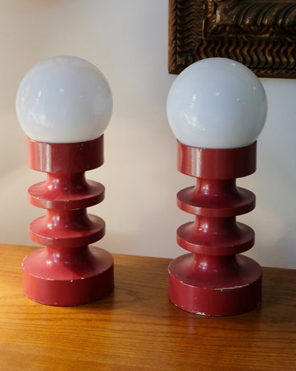 RED TURNED TABLE LAMPS