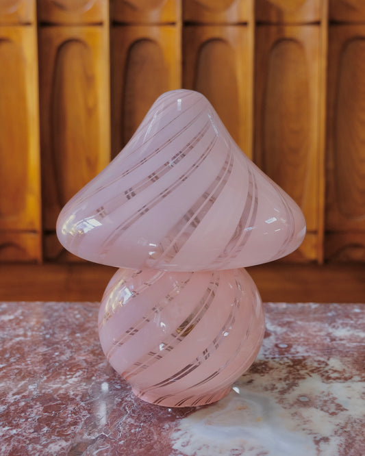 PINK SWIRL MURANO GLASS MUSHROOM LAMP