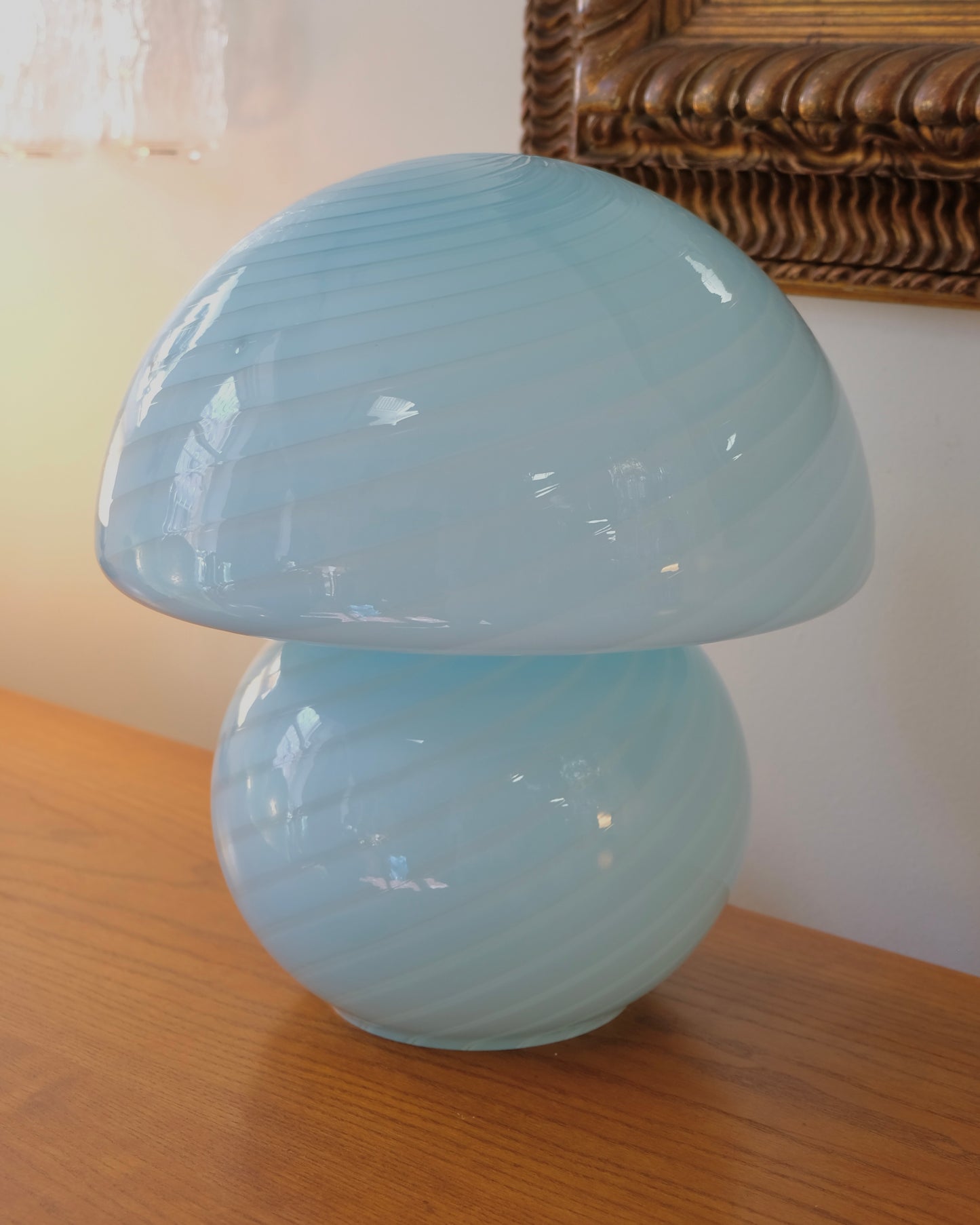 BLUE MURANO GLASS STRIPE MUSHROOM LAMP