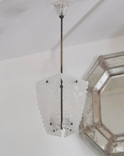 TEXTURED FLORAL MURANO GLASS FOUR PANEL PENDANT