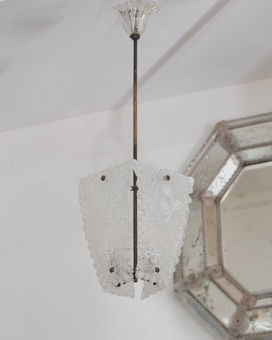 TEXTURED FLORAL MURANO GLASS FOUR PANEL PENDANT