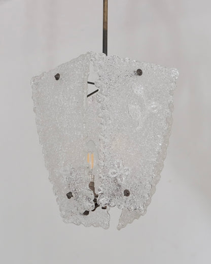 TEXTURED FLORAL MURANO GLASS FOUR PANEL PENDANT