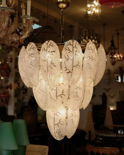 FROSTED MURANO GLASS LEAF CHANDELIER