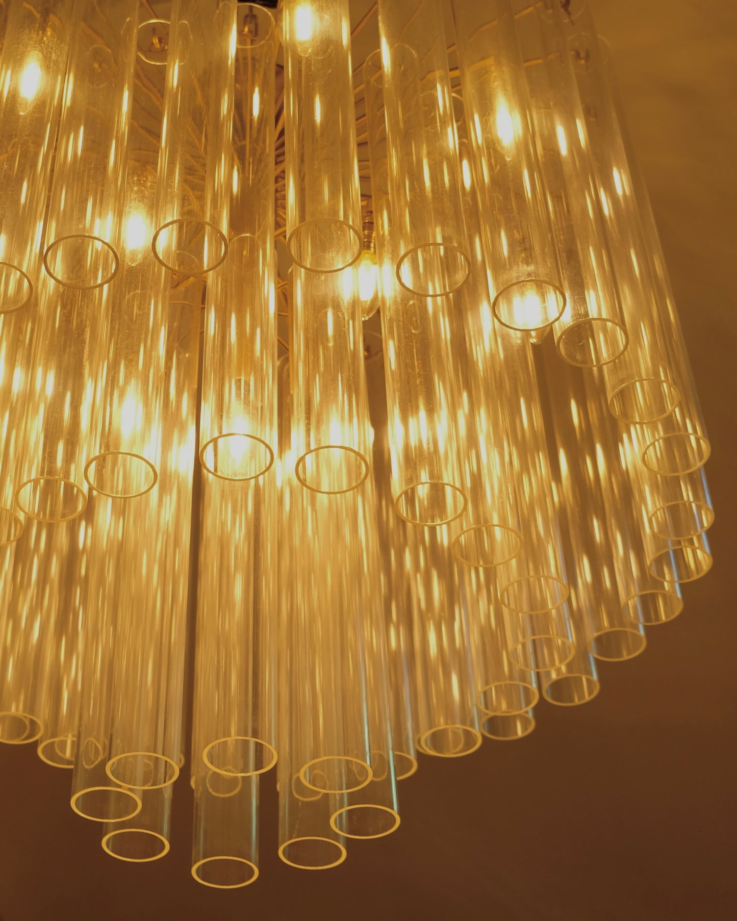 VENINI THREE TIERED CLEAR GLASS TUBE CHANDELIER