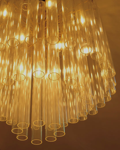 VENINI THREE TIERED CLEAR GLASS TUBE CHANDELIER
