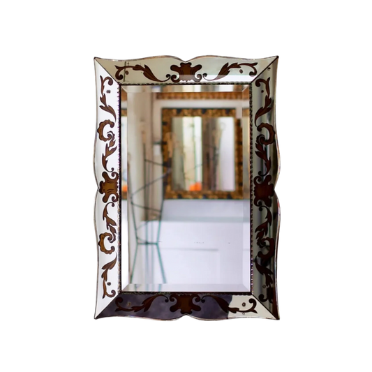 ORNATE VENETIAN MIRROR w. BRONZE MOTIFS
