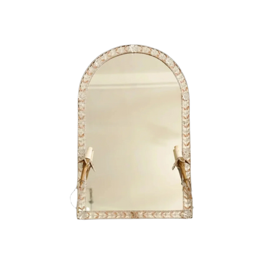 19th CENTURY VENETIAN CRYSTAL FLORETTE MIRROR w. CANDLE HOLDERS