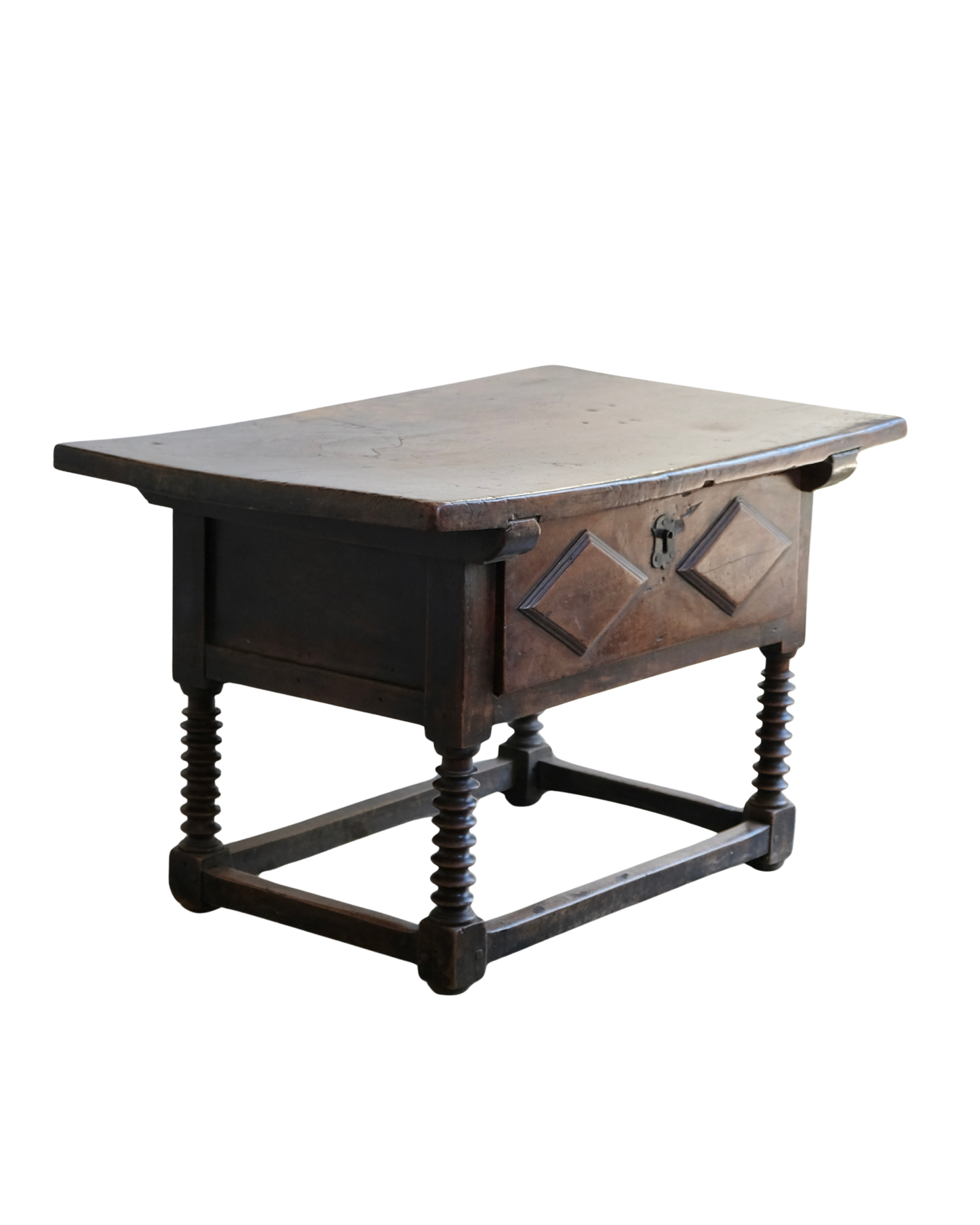 SPANISH WALNUT BAROQUE SIDE TABLE w. LOCK STORAGE