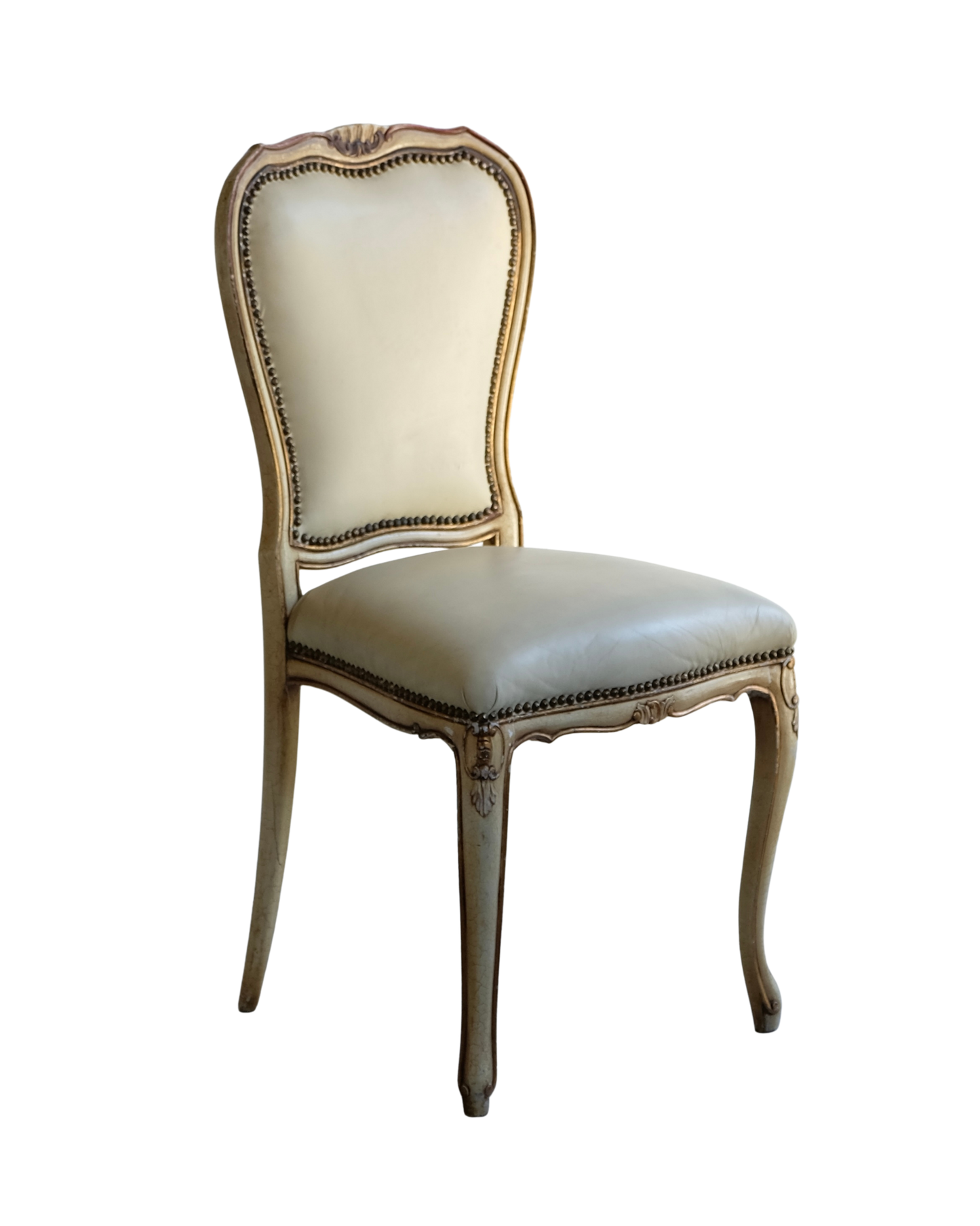 SET OF SIX LOUIS XV DINING CHAIRS w. ORIGINAL LEATHER UPHOLSTERY