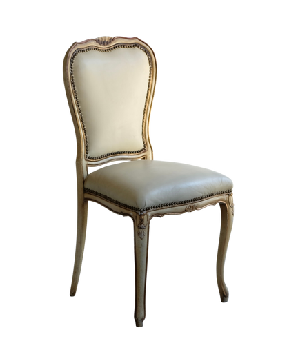 SET OF SIX LOUIS XV DINING CHAIRS w. ORIGINAL LEATHER UPHOLSTERY
