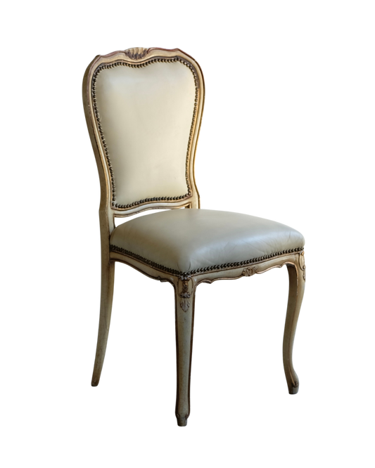 SET OF SIX LOUIS XV DINING CHAIRS w. ORIGINAL LEATHER UPHOLSTERY