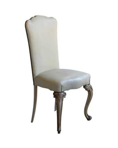 SET OF SIX LOUIS XV DINING CHAIRS w. ORIGINAL LEATHER UPHOLSTERY
