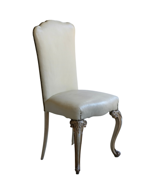 SET OF SIX LOUIS XV DINING CHAIRS w. ORIGINAL LEATHER UPHOLSTERY