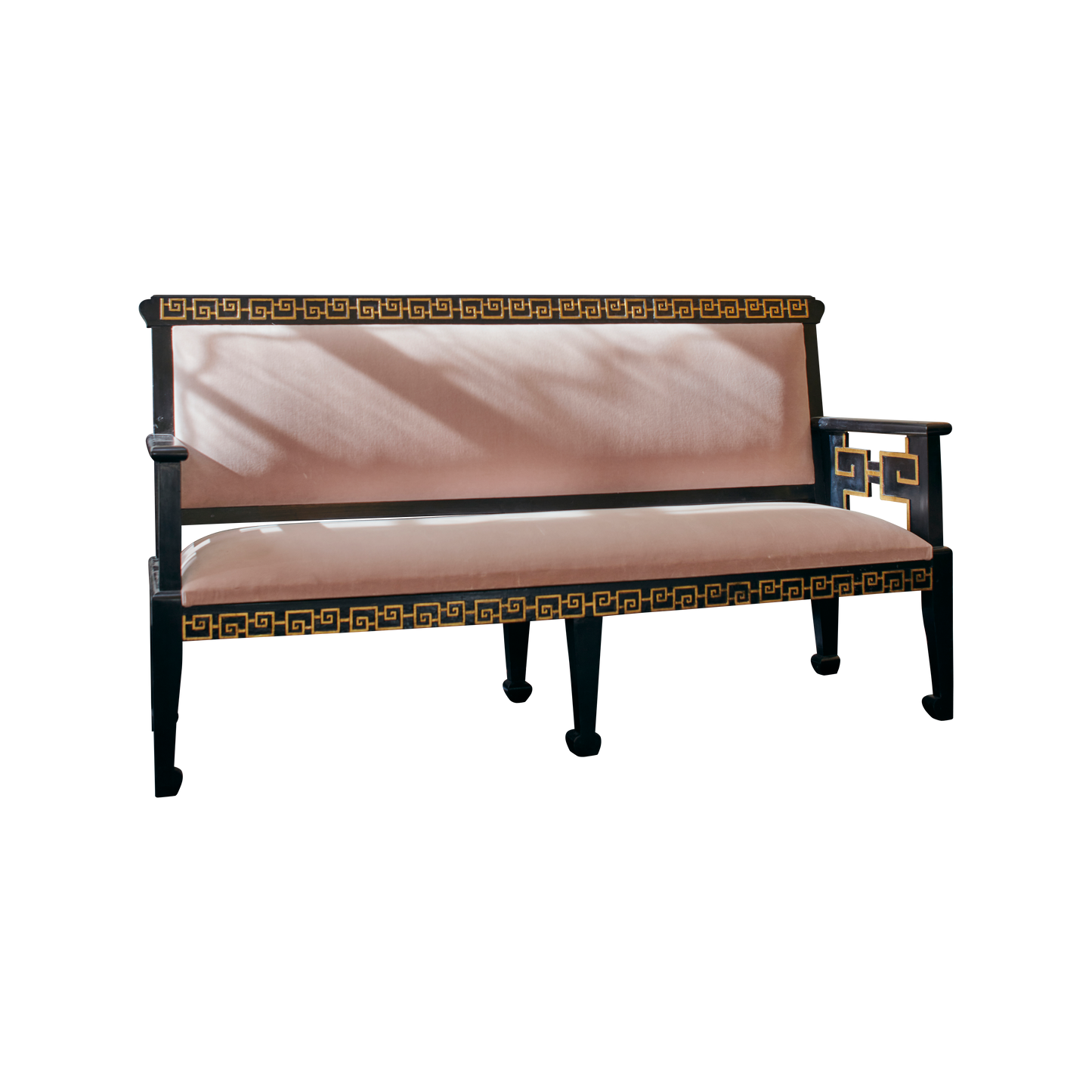 EBONIZED 5 PIECE SALON SUITE w. APPLIED GRECIAN KEY PATTERN w. TRACE GILDING