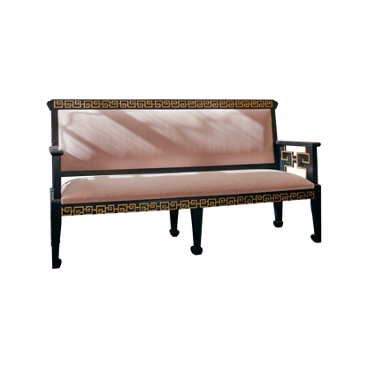 EBONIZED 5 PIECE SALON SUITE w. APPLIED GRECIAN KEY PATTERN w. TRACE GILDING