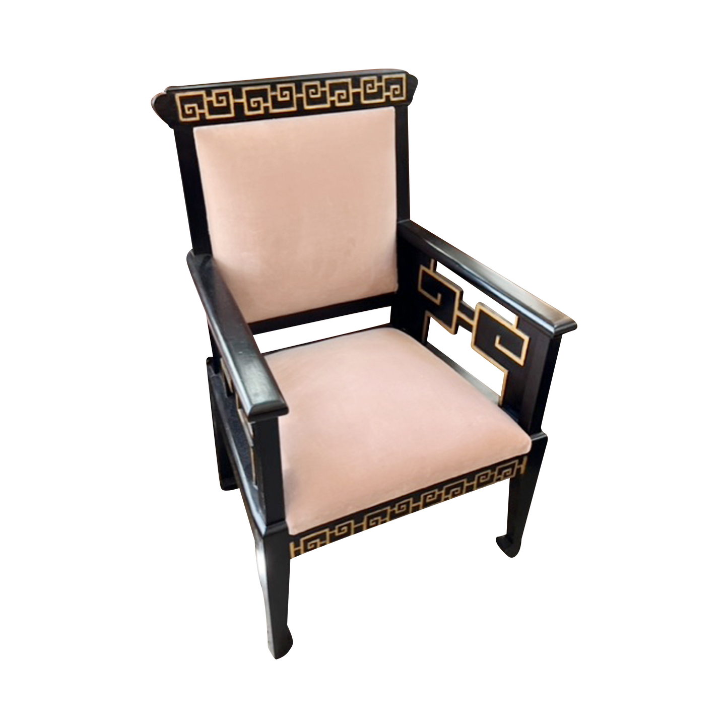 EBONIZED 5 PIECE SALON SUITE w. APPLIED GRECIAN KEY PATTERN w. TRACE GILDING