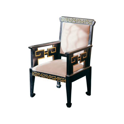 EBONIZED 5 PIECE SALON SUITE w. APPLIED GRECIAN KEY PATTERN w. TRACE GILDING