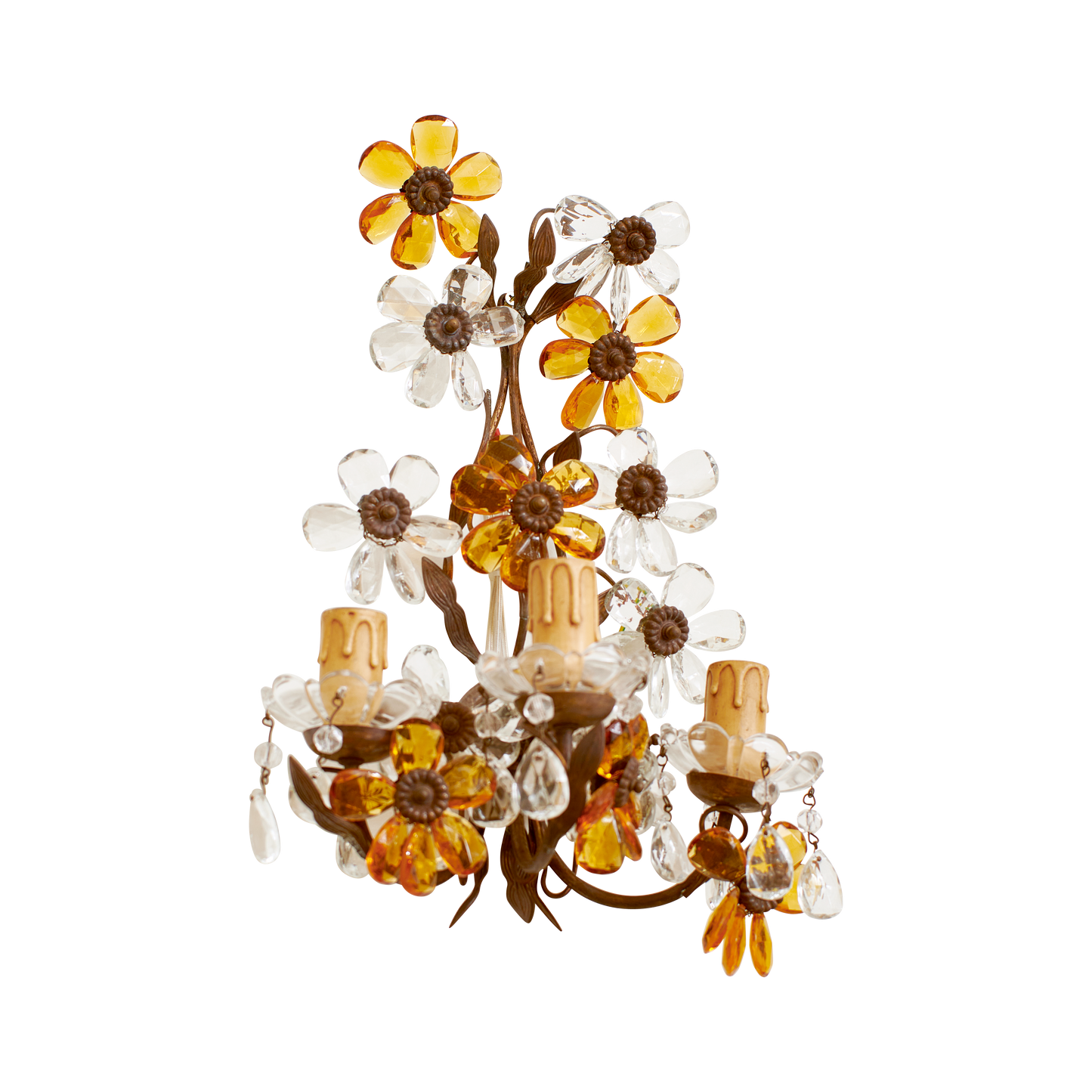 SET OF GILDED METAL SCONCES w. FLOWERS