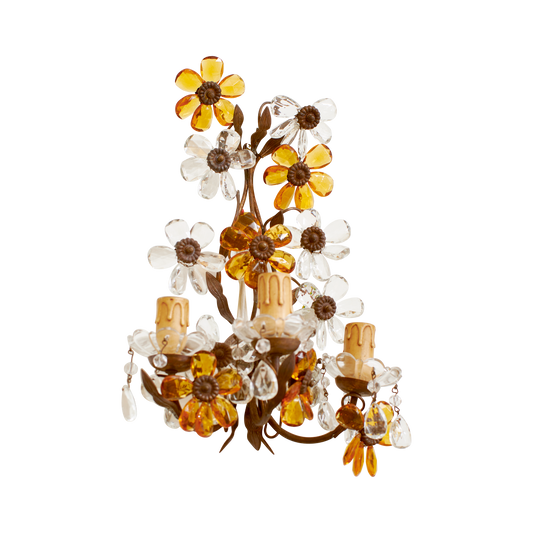 SET OF GILDED METAL SCONCES w. FLOWERS
