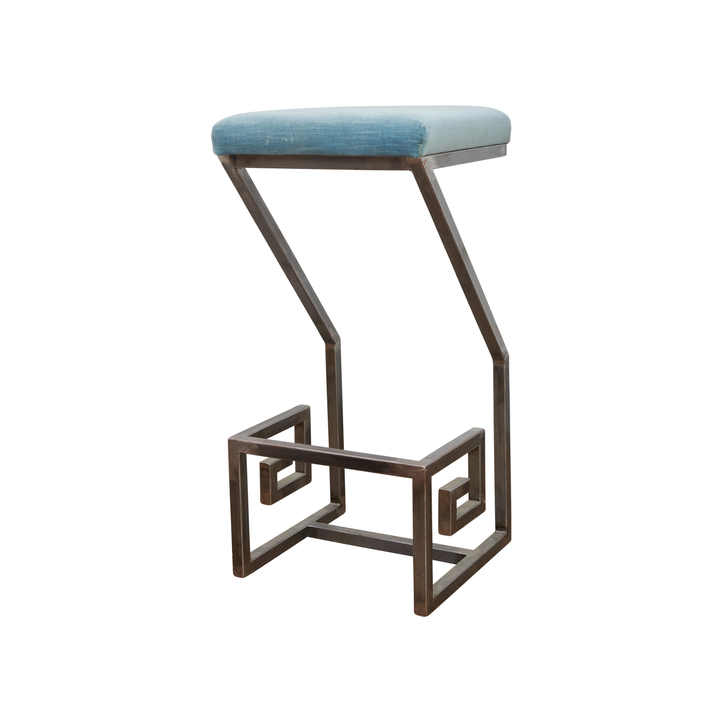 GREEK KEY BAR STOOLS w. BLUE VELVET