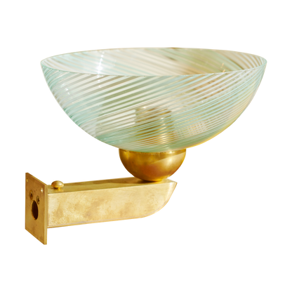GREEN MURANO GLASS SCONCE w. FLAT BRASS BASE