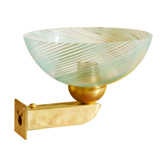 GREEN MURANO GLASS SCONCE w. FLAT BRASS BASE