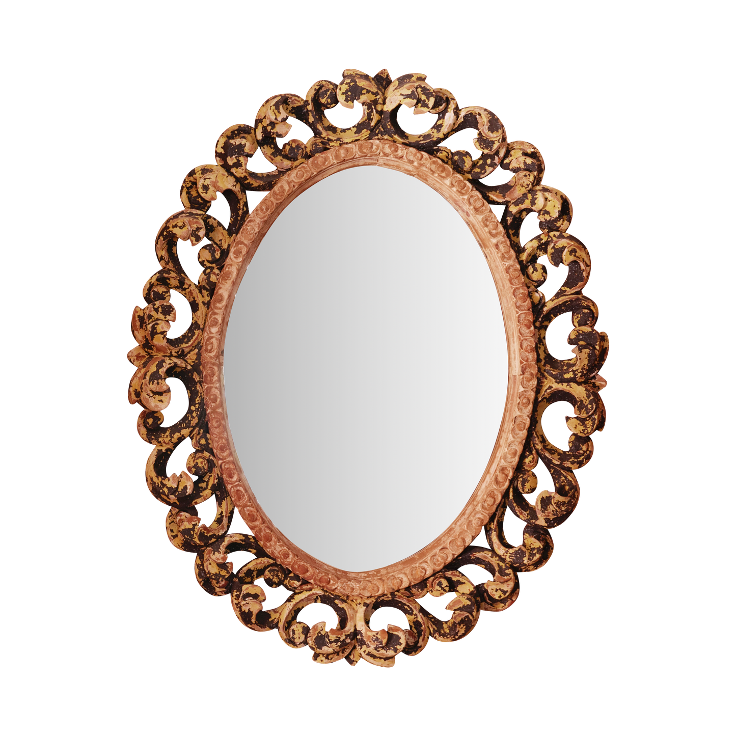 HAND CARVED BLACK & YELLOW WOODEN MIRROR