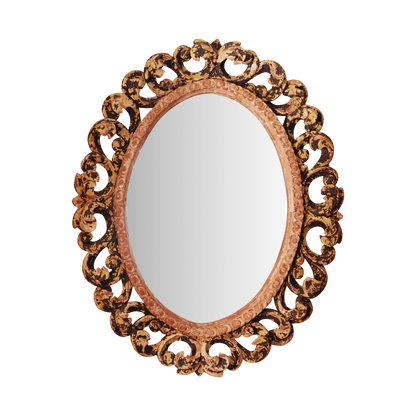 HAND CARVED BLACK & YELLOW WOODEN MIRROR