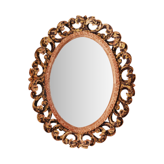 HAND CARVED BLACK & YELLOW WOODEN MIRROR