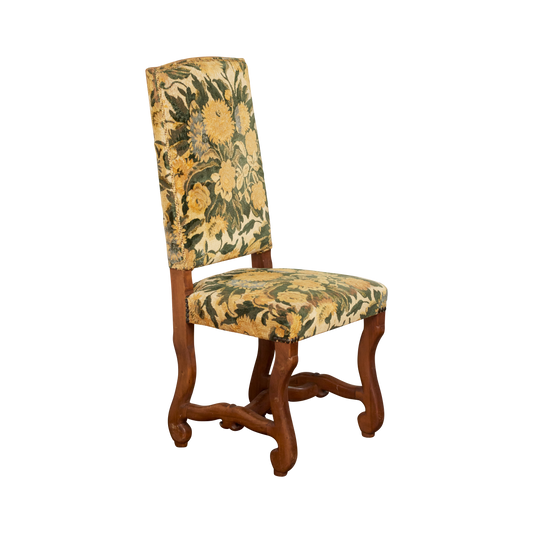 HAND CARVED CHAIRS w. FLORAL UPHOLSTERY
