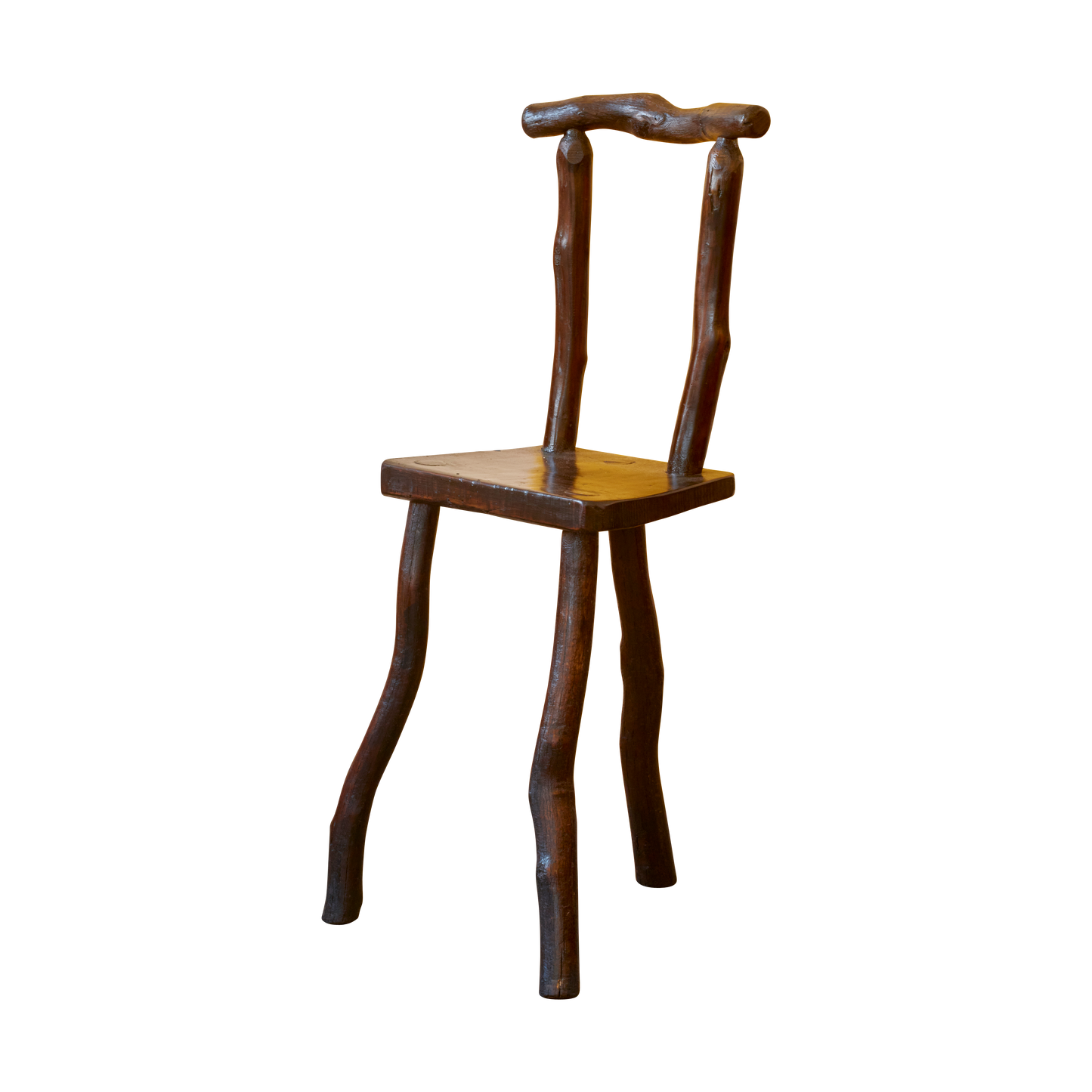 HAND CARVED EBONIZED PRIMITIVE TALL CHAIR