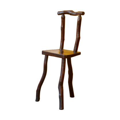 HAND CARVED EBONIZED PRIMITIVE TALL CHAIR