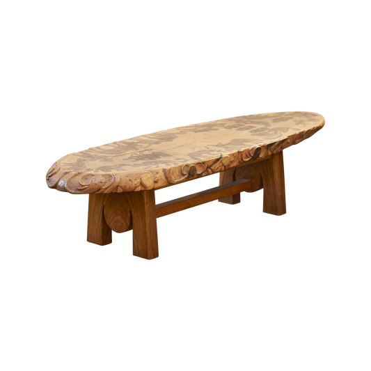 HAND CARVED SIGNED ANIMAL MOTIF COFFEE TABLE
