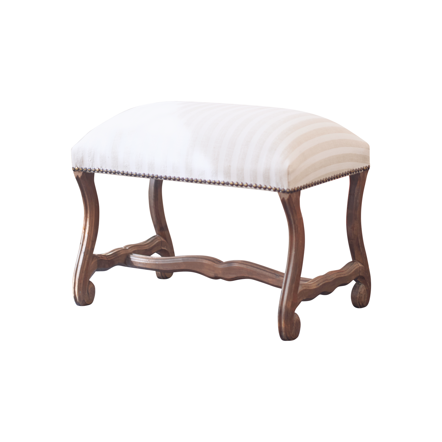 HAND CARVED STOOL w. STRIPED UPHOLSTERY