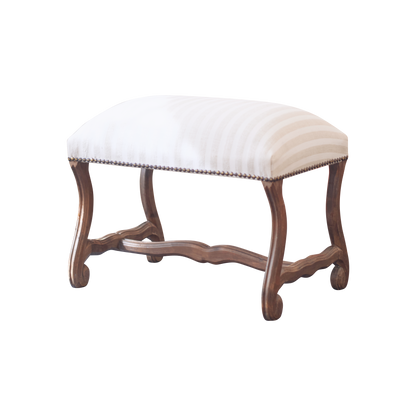 HAND CARVED STOOL w. STRIPED UPHOLSTERY