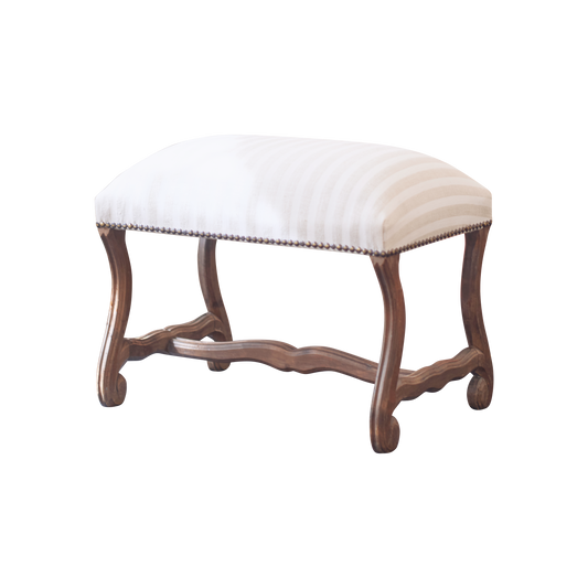HAND CARVED STOOL w. STRIPED UPHOLSTERY