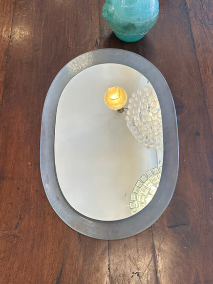 OVAL MIRROR w. CURVED FROSTED GLASS FRAME