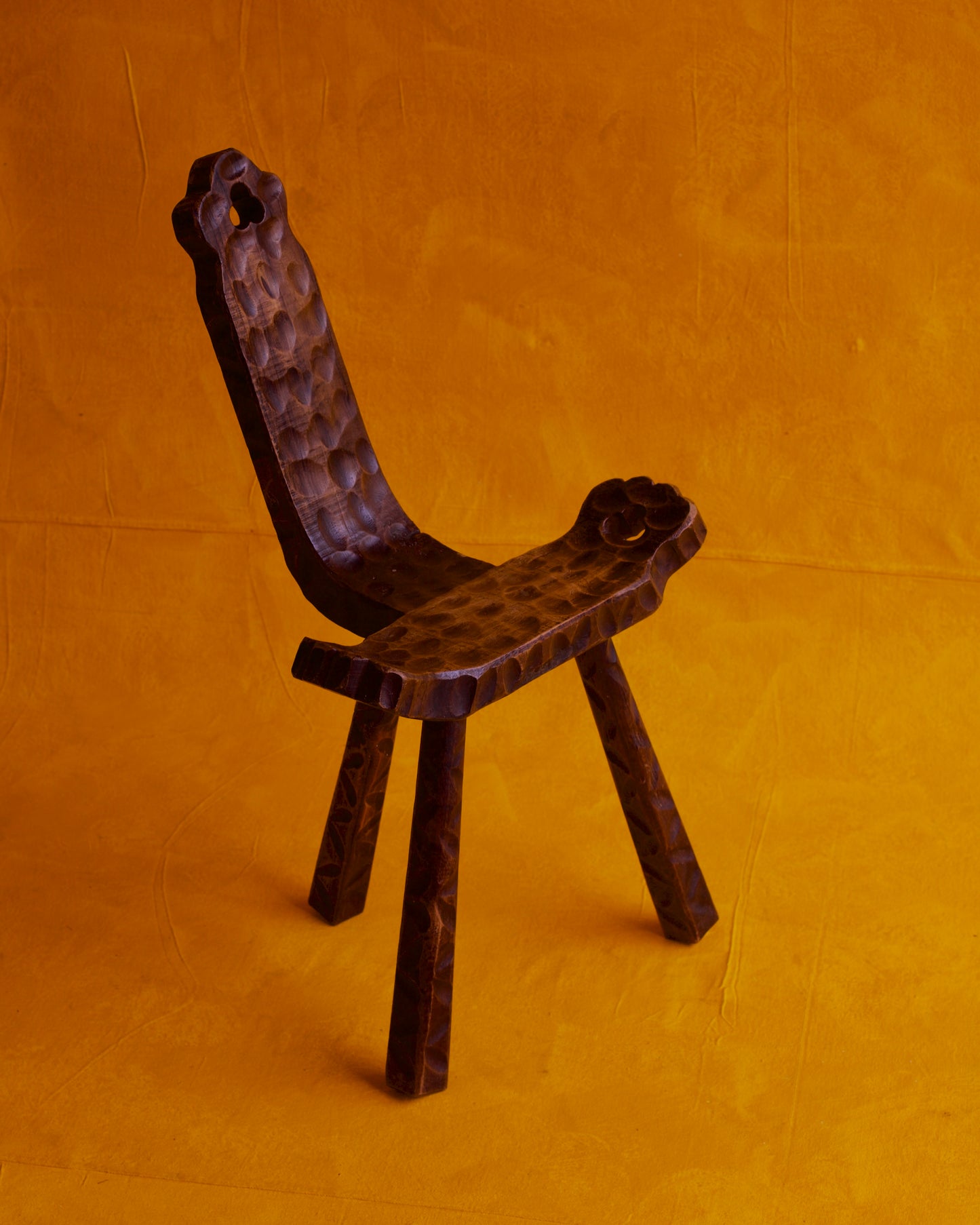 BRUTALIST HAND CARVED TRIPOD STOOL
