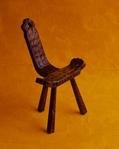 BRUTALIST HAND CARVED TRIPOD STOOL