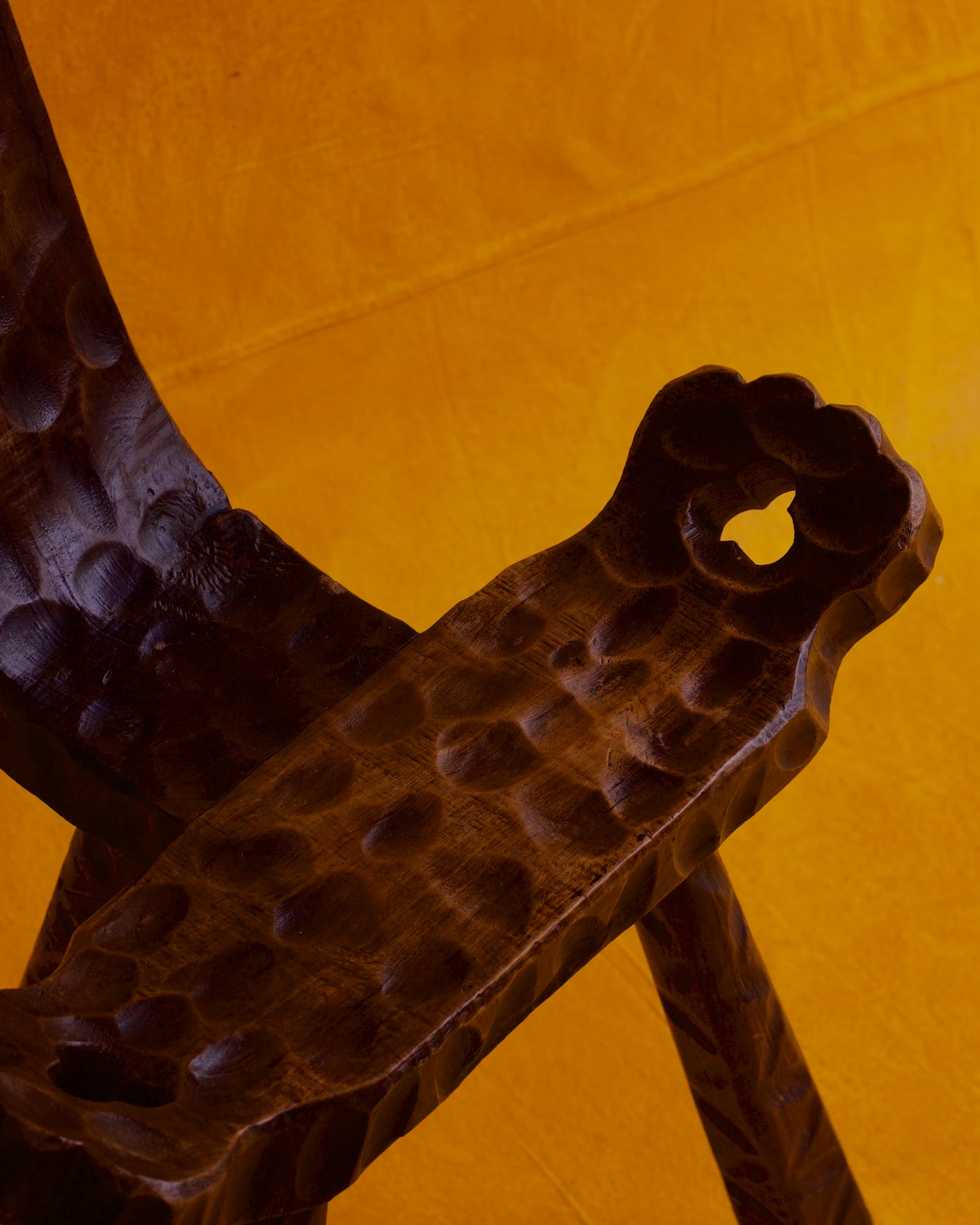 BRUTALIST HAND CARVED TRIPOD STOOL