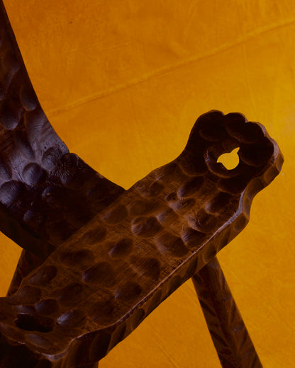 BRUTALIST HAND CARVED TRIPOD STOOL