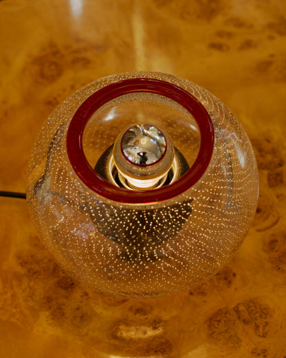 MURANO SEEDED GLASS TABLE LAMP w. RED DETAIL