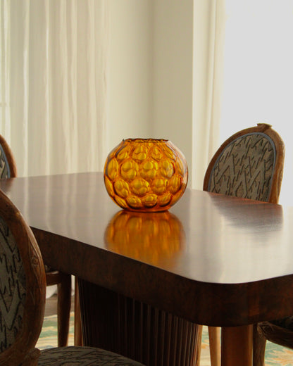 AMBER BUBBLE GLASS BOWL VASE