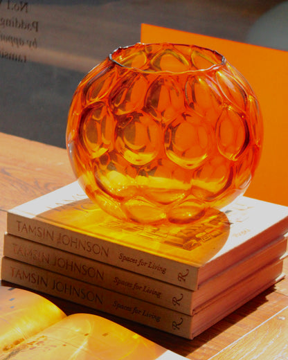 AMBER BUBBLE GLASS BOWL VASE